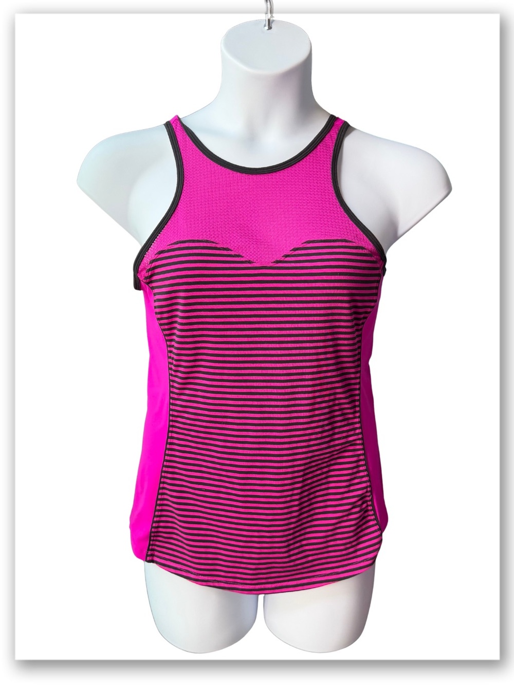 Large EUC - Lucy - Hot Pink and Black Striped Athletic Tank